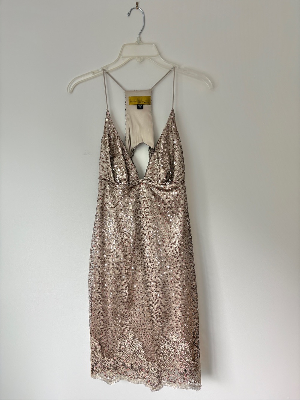 Nicole Miller Rose Gold Sequin Midi Slip Dress